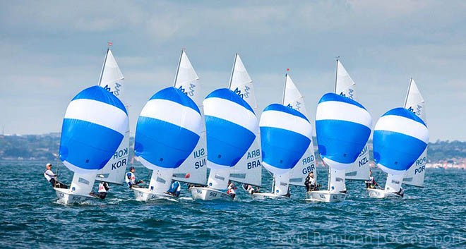 Part of the Boys 420 fleet at the ISAF Youth World Sailing Championships sponsored by Four Star Pizza on Dublin Bay, Ireland © David Branigan - Oceansport.ie